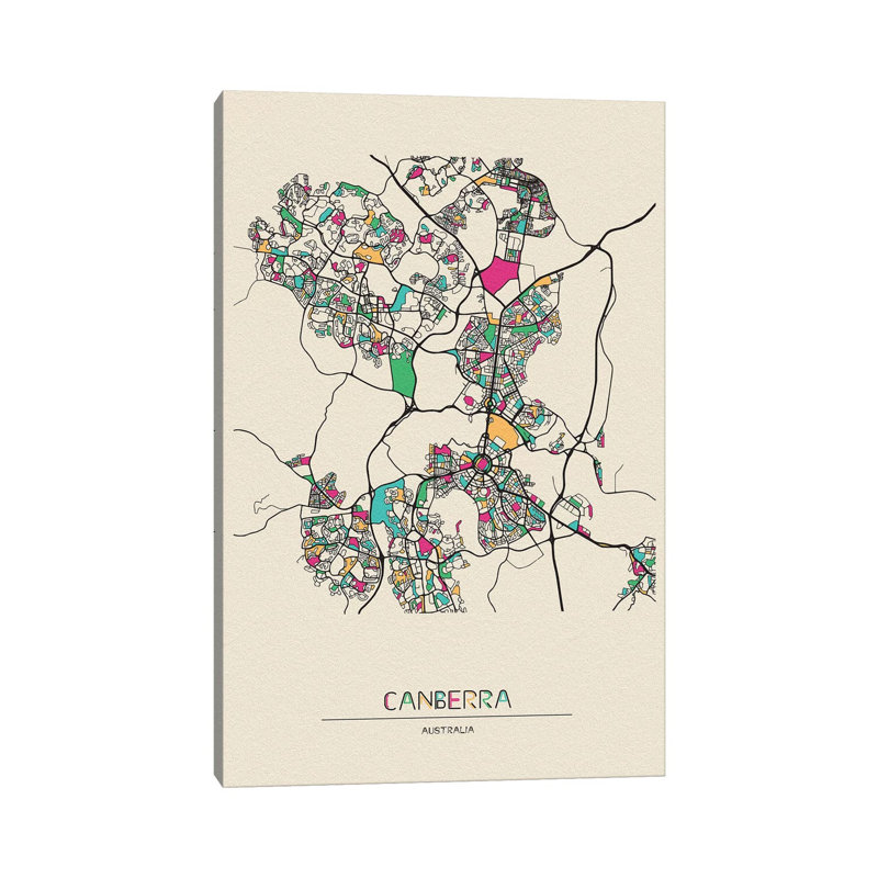 «Canberra, Australie Map» par Ayse Deniz Akerman - impression sur toile tendue, H 26 po x l 18 po x 1,5 po