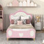 Lit princesse avec tête de lit couronne, lit plateforme tapissier en polyuréthane, cadre de lit avec poche de rangement pour les enfants, aucune boîte à ressorts nécessaire, assemblage facile (lit)