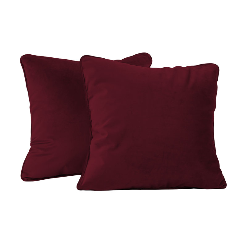 Rectangle Lumbar Microfiber Pillow with Piping, 2-pack, Square 18", Bordeaux