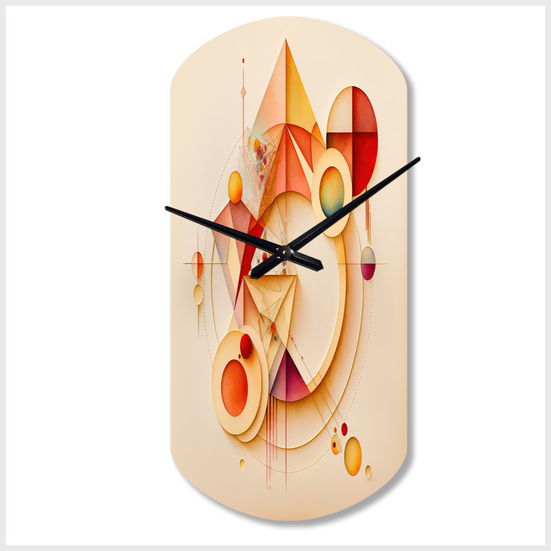 Abstrait géométrique orange et jaune d'Ubaldo II - horloge cylindrique en métal, horloge murale asymétrique moderne, Petit