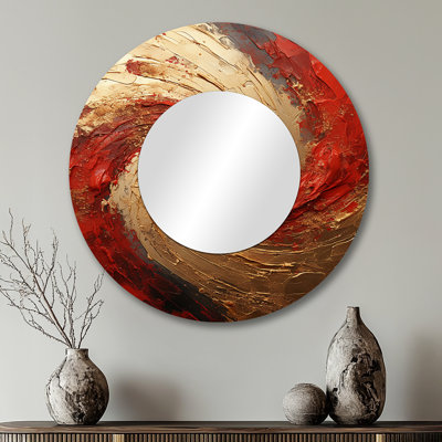 Deboles Red Gold Fusion Spiral - Abstract Spirals Unique Wall Mirror, Modern Mirror, Printed Metal Art