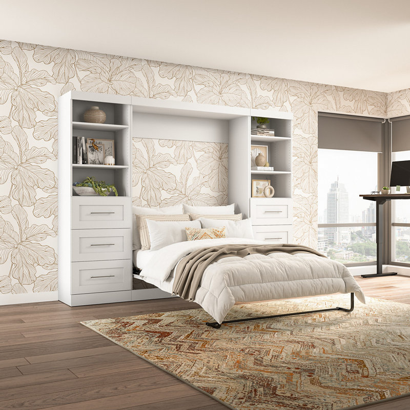 Lit plateforme escamotable avec rangement Arlex, Blanc, Double