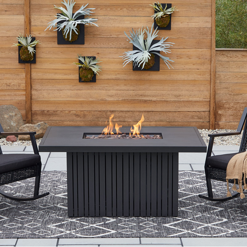 Calvin Metal Propane Fire Pit Table With Hidden Tank by Real Flame, Black Coral, Rectangle