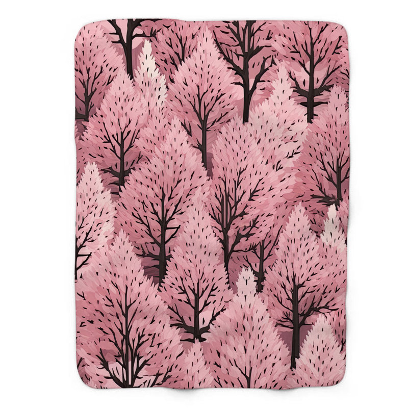 Couverture Cherry Blossom Pines - 1 pièce Sherpa Blan Premium, Lit simple