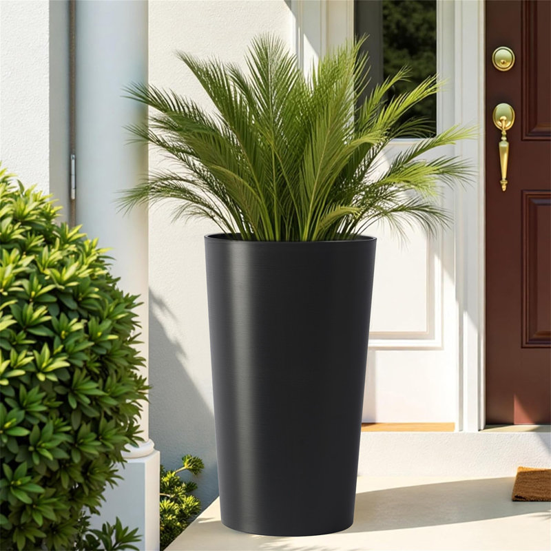 2 Pack Tall 21.7 In Planters For Outdoor Plants Modern Tall Square Planter Box Indoor Outdoor Porch Patio Flower Pot Modern Big Tapered Matte Tree Flower Pot For Garden, (Black)