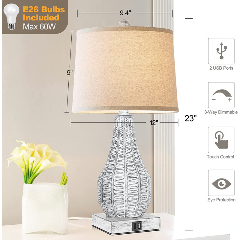 Lampe de table USB en résine Asani