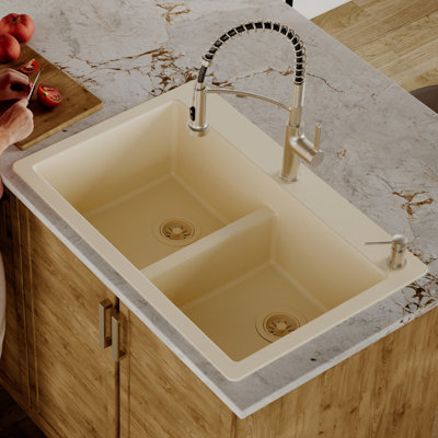Karran Quartz 33'' X 22'' 50/50 Double Bowl Composite Drop-in Kitchen Sink