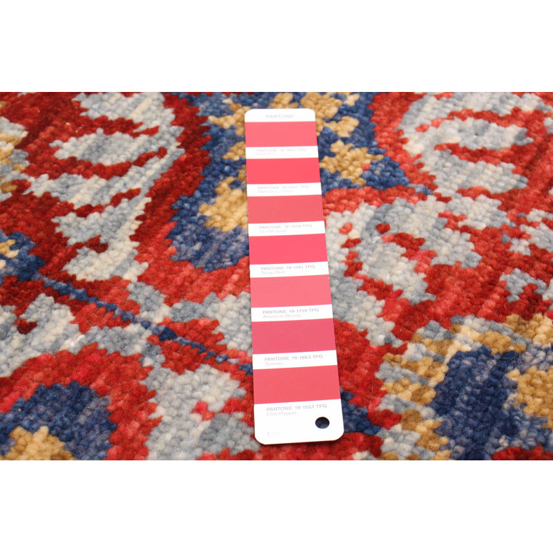 Tapis unique en laine noué à la main 9 pi 11 po x 13 pi 9 po nouvel âge Analys - rouge / bleu marine foncé / beige