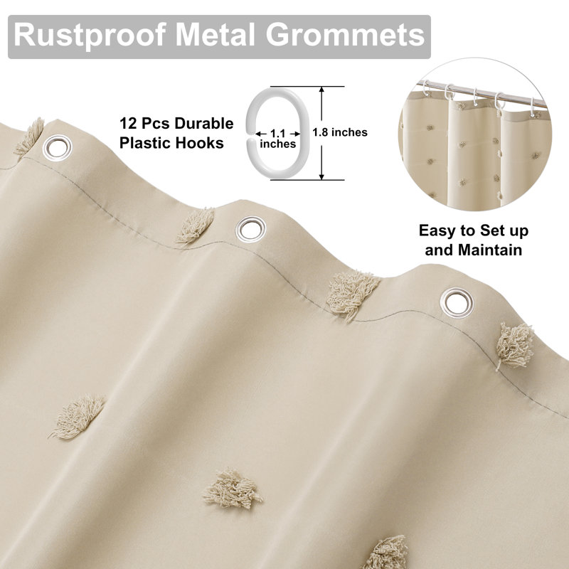 Rideau de douche Boho Farmhouse en tissu rose, rideau de douche 36x72, L 72 po x L 72 po (paquet de 1), Beige