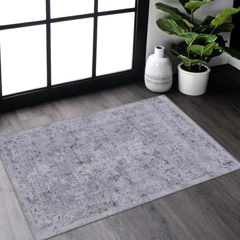 2' X 3' Area Rugs, Machine Washable, Low-Pile, Non-Slip, Non-Shedding, Foldable, Perfect For Living Room, Bedroom, Kitchen, Dining & Pet  Blue + Cream Washable Rugs 2X3, , Transform Your Home Into A