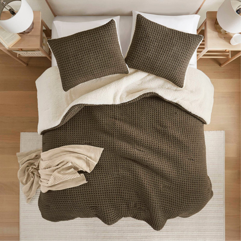 Ensemble d'édredon en chenille tricotée gaufrée, Édredon simple + 1 taie décorative
