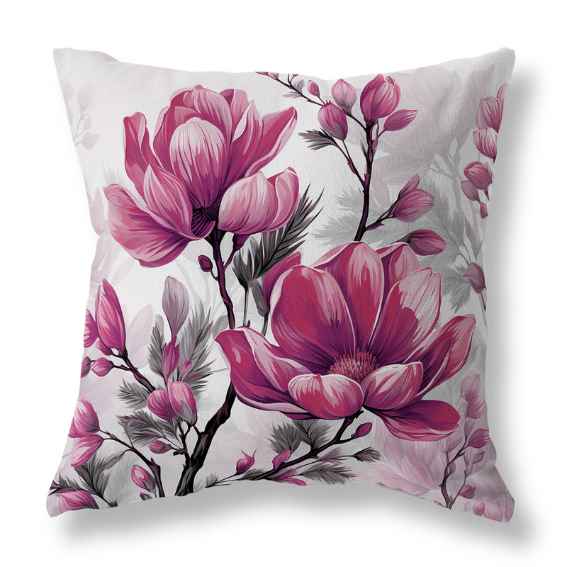 Coussin décoratif réversible intérieur / extérieur Zinnia Zest, H 16 po x l 16 po, Rose/gris
