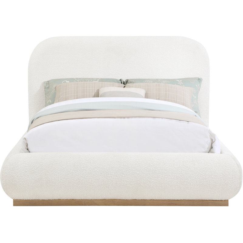 Hylia Upholstered Panel Bed, Full / Double, Cream Boucle Fabric / Stained Natural