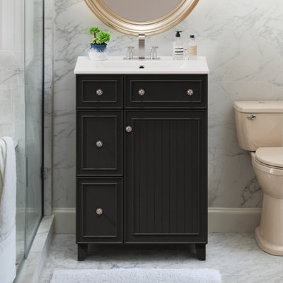 Armoire de meuble-lavabo 24 po avec lavabo en céramique, 2 tiroirs, 1 porte