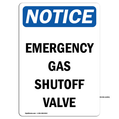 Notice Emergency Gas Shutoff Valve Sign