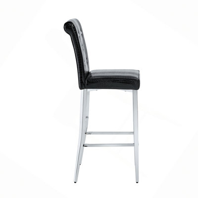 Modern Glass Bar Table and Fixed-Height Bar Stools Set of 2, Contemporary Counter Height Pub Table with Chrome Legs, PU Leather Bar Chairs for Kitchen Island, Home Bar, Small Space (3 Packages)