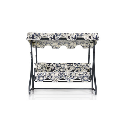 Triple chaise de jardin Ronen, noir et crème, 78,7 x 39,4 x 43,3 pouces | Structure 100% métal, tissu 100% polyester, 18 coussins en mousse de qualité supérieure | Facile à nettoyer, coussins amovibles, supporte jusqu'à 529 lb, design élégant et fonctionnel