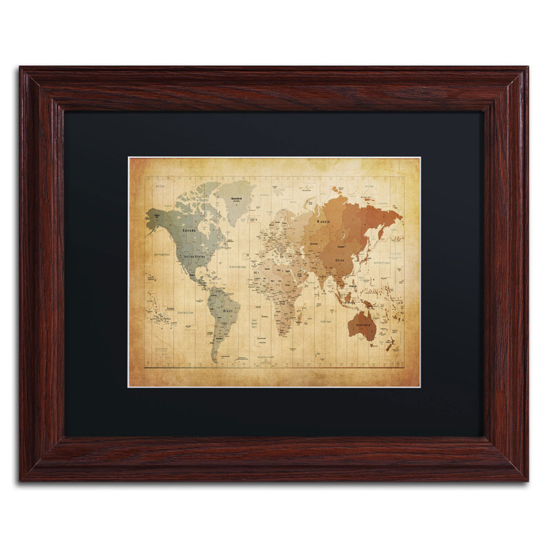 « time fuseaues map of the world », reproduction d’impression sur toile encadrée en brun, H 11 po x l 14 po, Noir