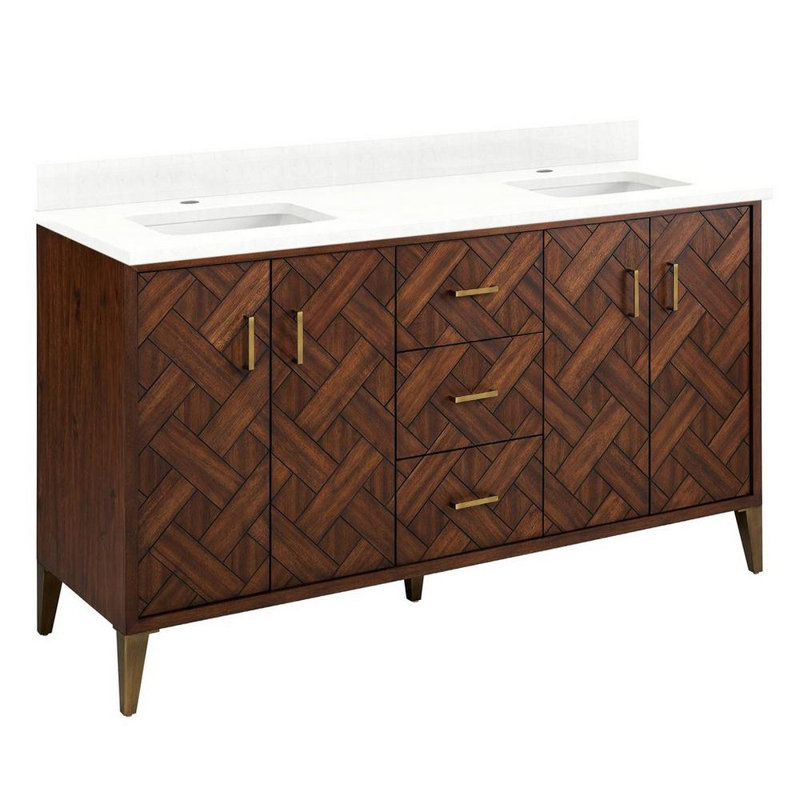 Patzi 60" Free Standing Double Basin Vanity Set with Cabinet and Vanity Top - No Faucet Centers, Single