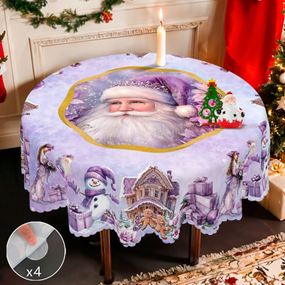 1pc round/rectangular polyester Edelen, Christmas Edelen with pine, snowman, truck, embosed edge, Christmas decorations for dining table, festival party holiday table decoration, perfect festival gift