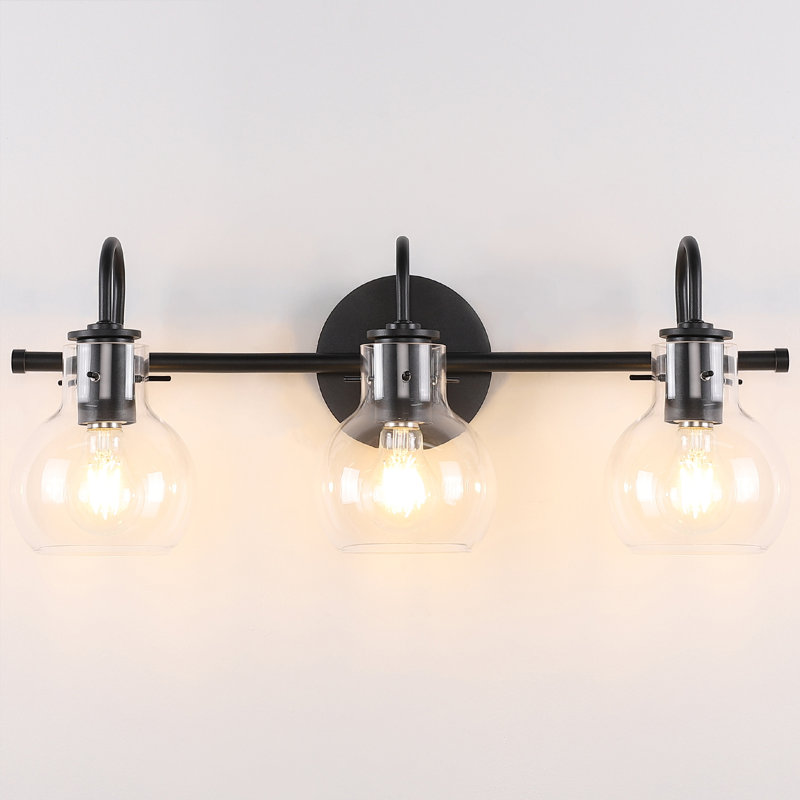 Éclairage pour meuble-lavabo avec abat-jour en verre transparent, Noir mat, 3 lumières