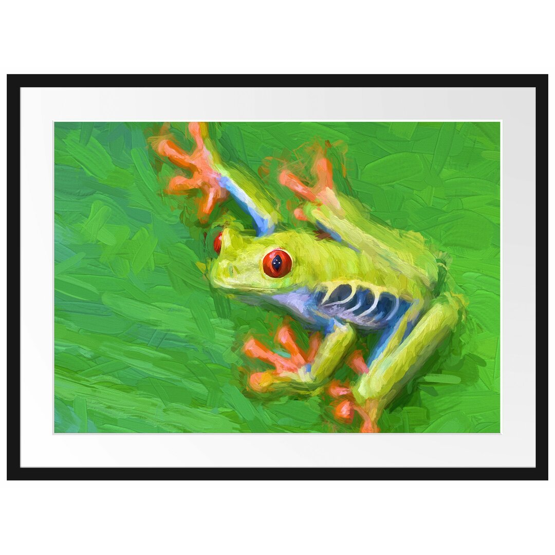 Gerahmtes Poster Frosch auf Blatt