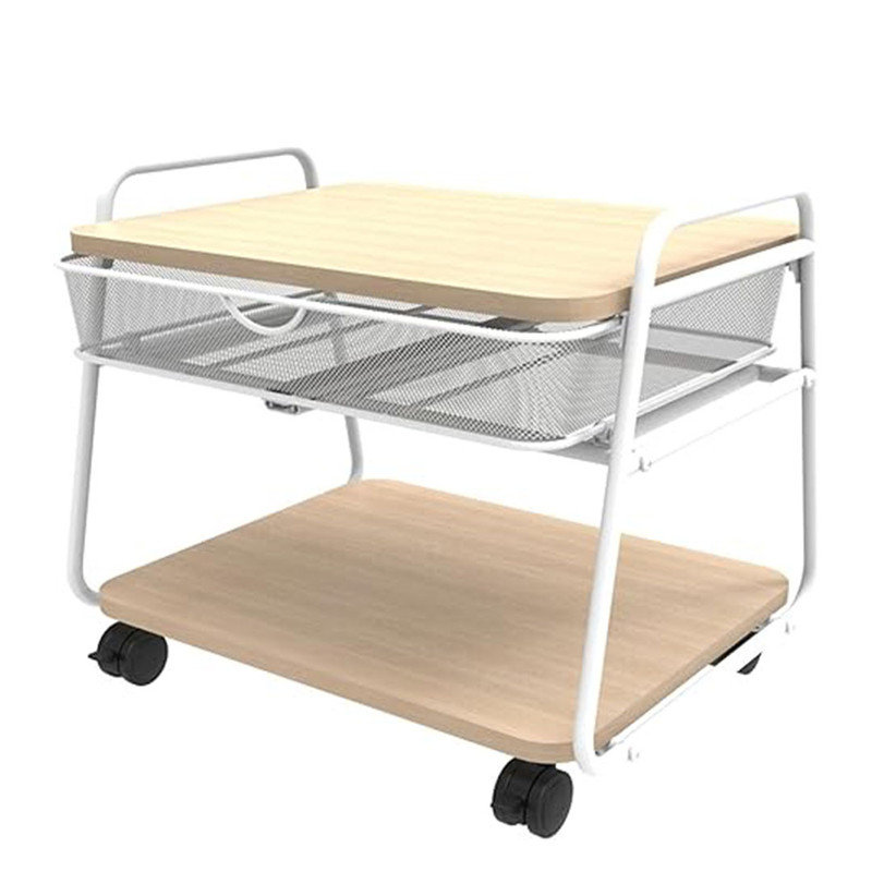Under-Desk Utility Cart & Multi-Use Printer Stand, Mobile Rolling Cart with 2 Mesh Baskets, White