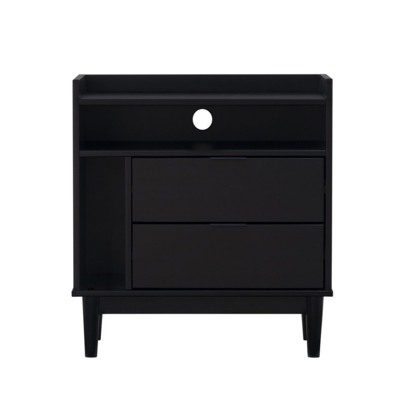 Table de chevet 2 tiroirs Mid-Century, Noir