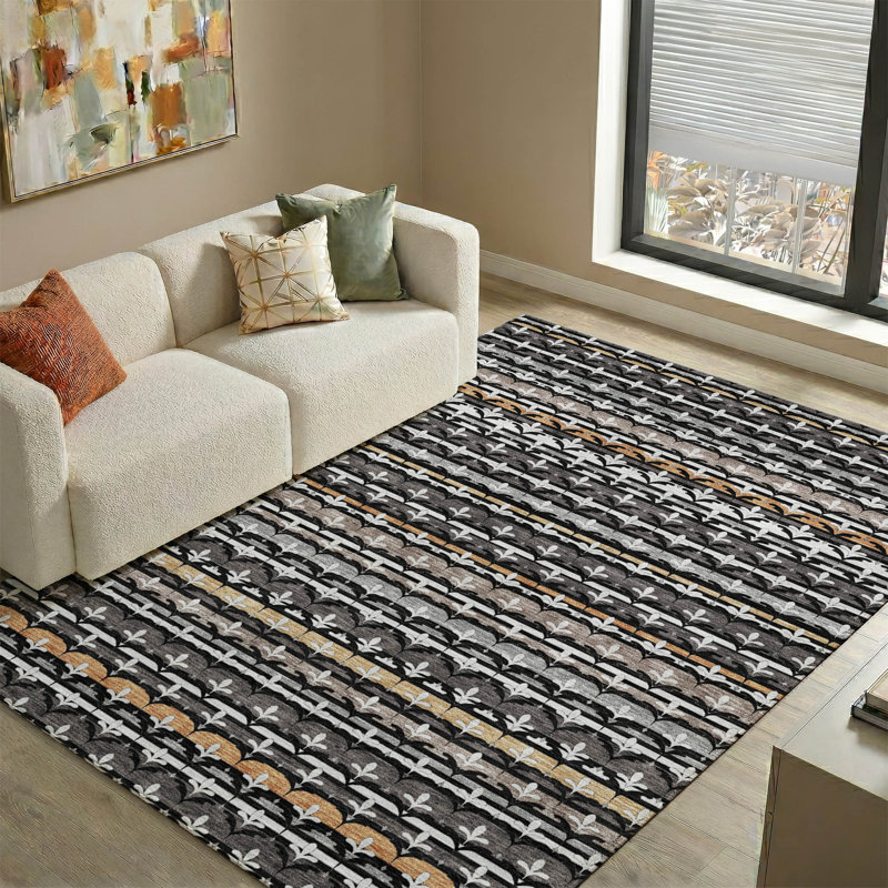 Tapis damassé de qualité supérieure Mayfield AMF2479, Noir, 5 pi x 7 pi 6 po
