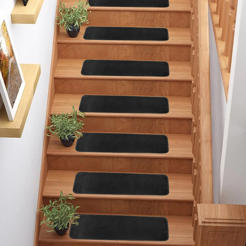 Tapis d'escalier intérieur antidérapant Comfy Collection, Noir, Rectangle 30 po x 8,5 po, Ensemble de 13