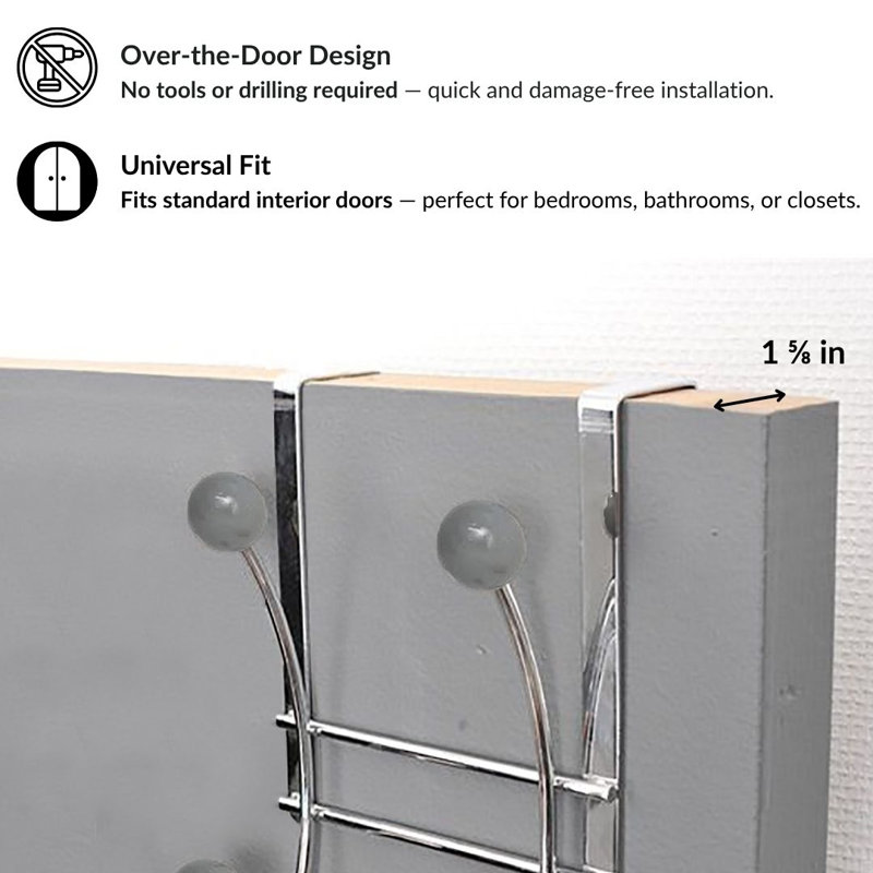 Support à suspendre au-dessus de la porte avec 4 extrémités sphériques, Chrome/Light Grey