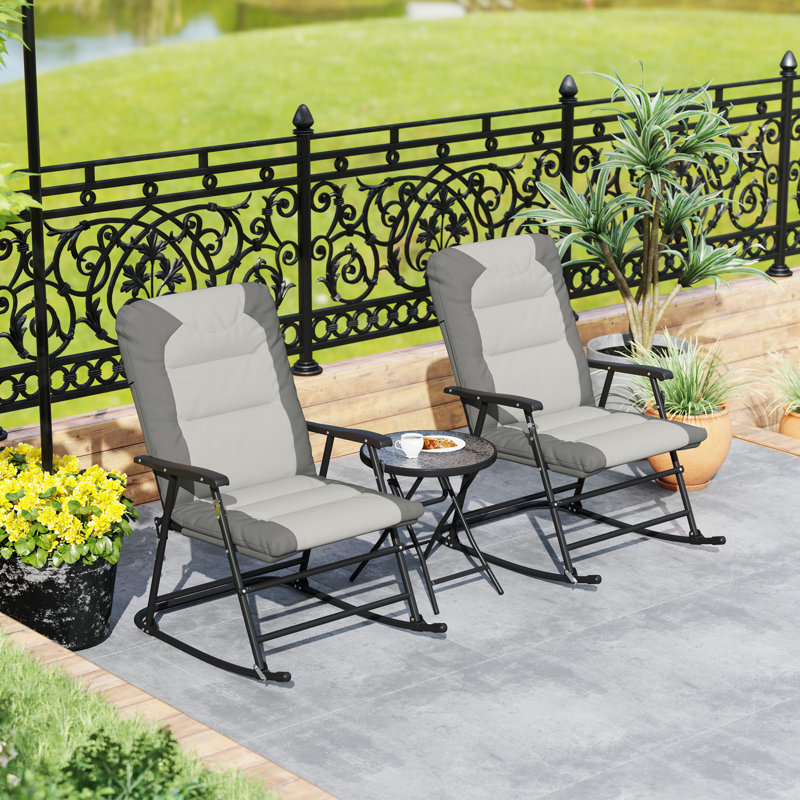 Ensemble de chaises berçantes pliables 3 pièces, Gris