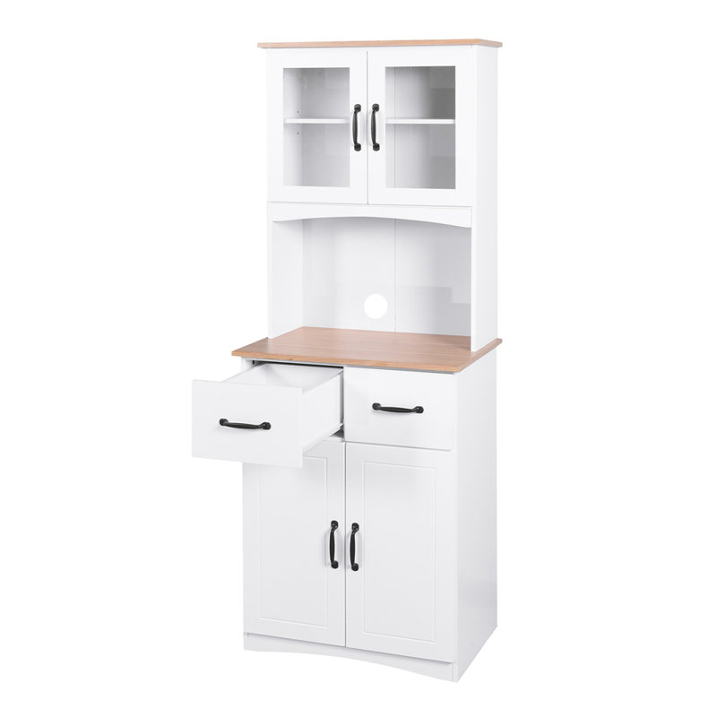 Armoire de cuisine en bois avec portes et tiroir encadrées en verre, parfaite pour le rangement organisé et l'esthétique moderne