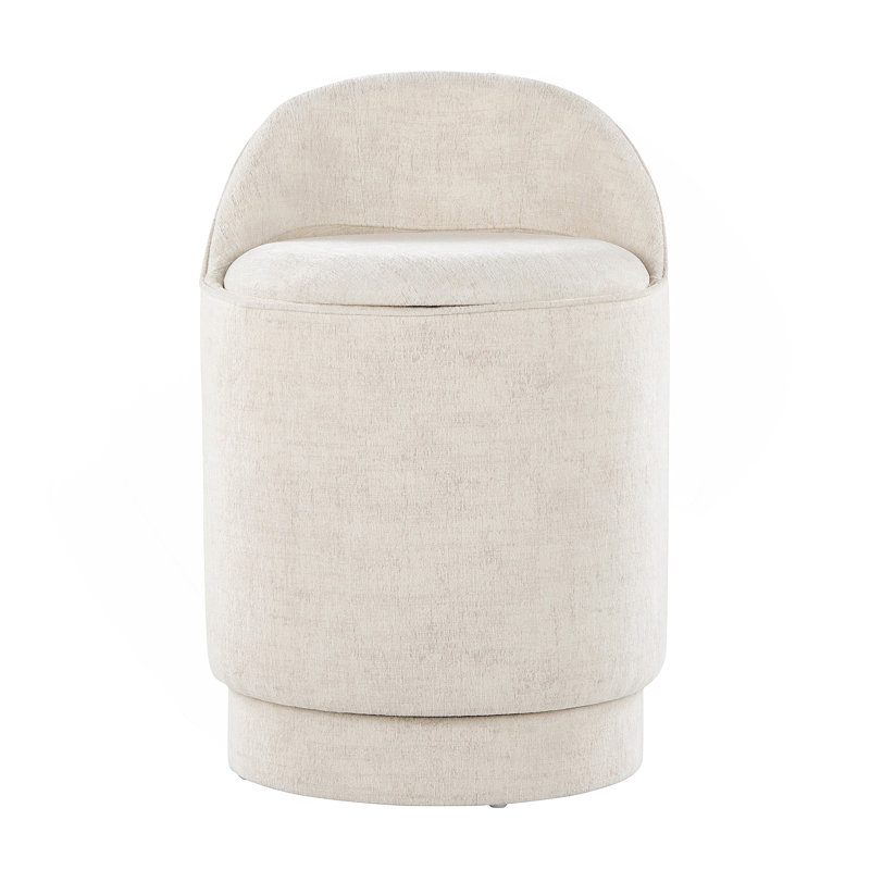 18" Upholstered Vanity Stool With Swivel In Cream Fabric, Cream