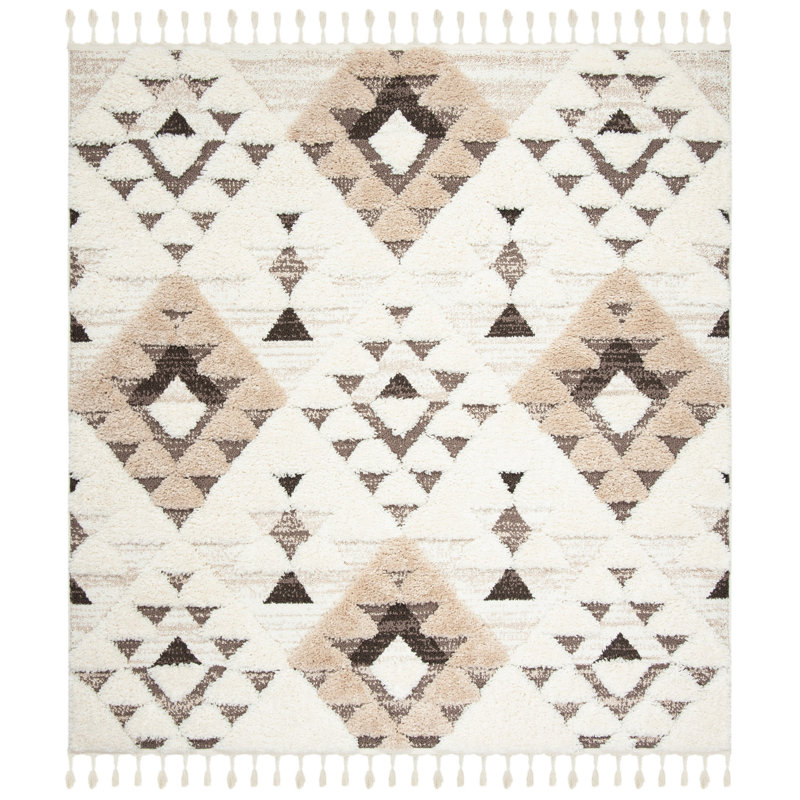 Tapis performance à poil long à pampilles à motif marocain, Carré 3 pi
