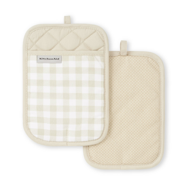 KitchenAid Gingham Pot Holder 2-Pack Set,, 7"x10", Beige