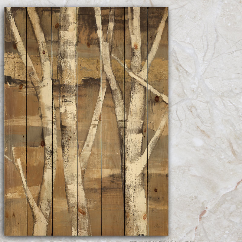 Forêt de bouleaux naturels II - impression traditionnelle sur bois de pin naturel, H 32 po x l 24 po x P 1 po