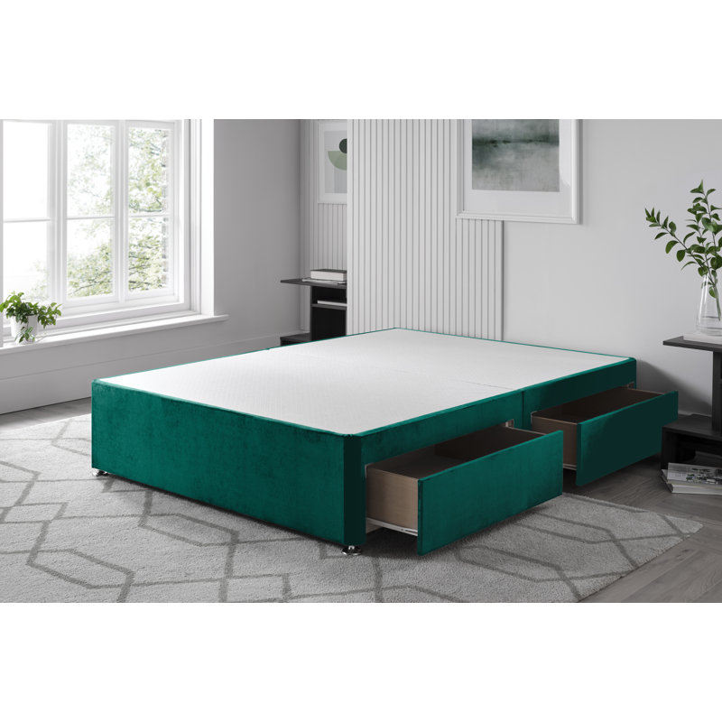 Plush Divan Bed Base, Green, Kingsize (5'), 4 Drawers