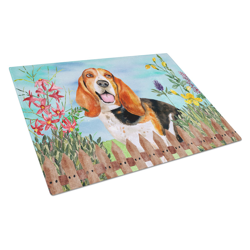 Caroline's Treasures Tempered Glass Spring Cutting Board, Basset Hound