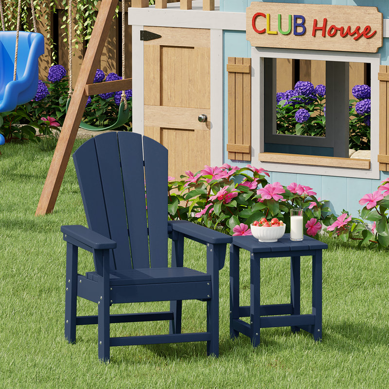 Laguna Kids Outdoor Poly Adirondack Chair With Side Table, Navy Blue