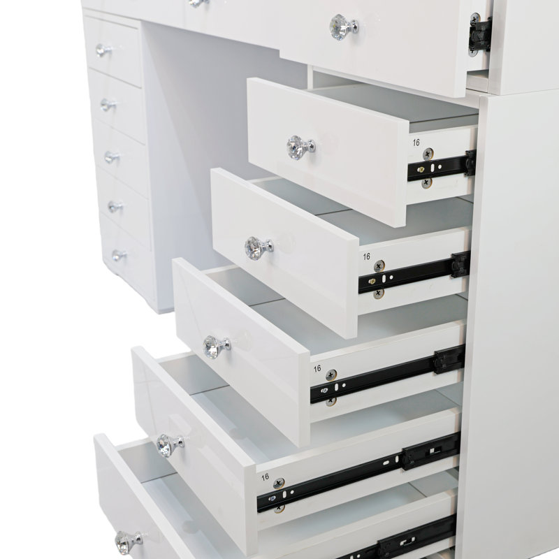 Glam & Glow – Smart Vanity Set Glossy White Edition— 13 Drawers, Blue