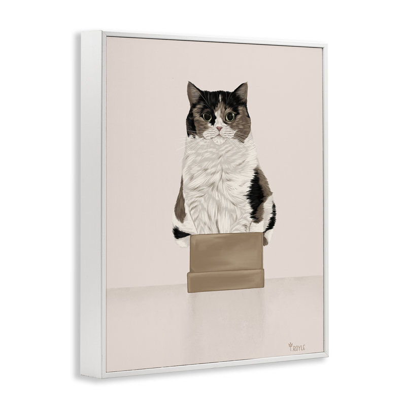 Chat dans une boîte en carton, estampe numérique encadrée par Tara Royle, Giclée encadrée blanc bord de mer