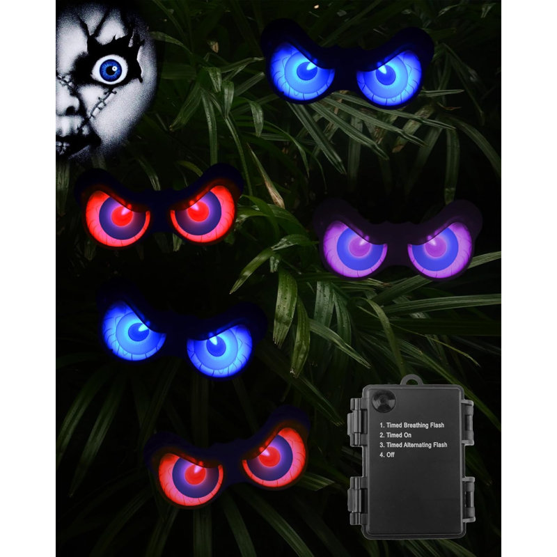 Décorations d'Halloween, ensemble de 5 yeux lumineux DEL clignotants et brillants pour une utilisation intérieure/extérieure, buisson, jardin, fenêtre, fête