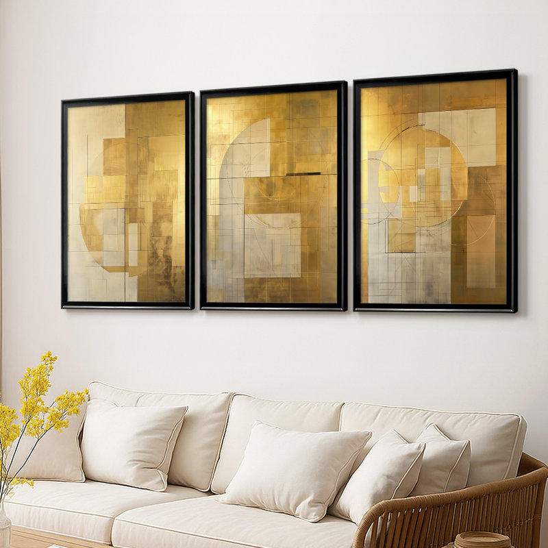 ABSTRACT Series C III - Toile tendue avec châssis sur mesure - 3 pièces, Noir, H 21 po x l 30 po