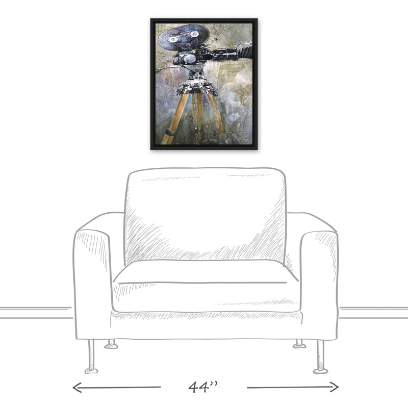 Caméra, peinture sur toile, H 21,75 po x l 17,75 po x P 1,75 po, Cadre flottant noir