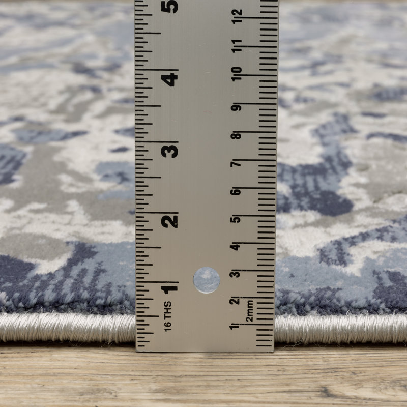 Abstract Machine Made Area Rug in Gray/Blue, Runner 2'3" x 7'6"