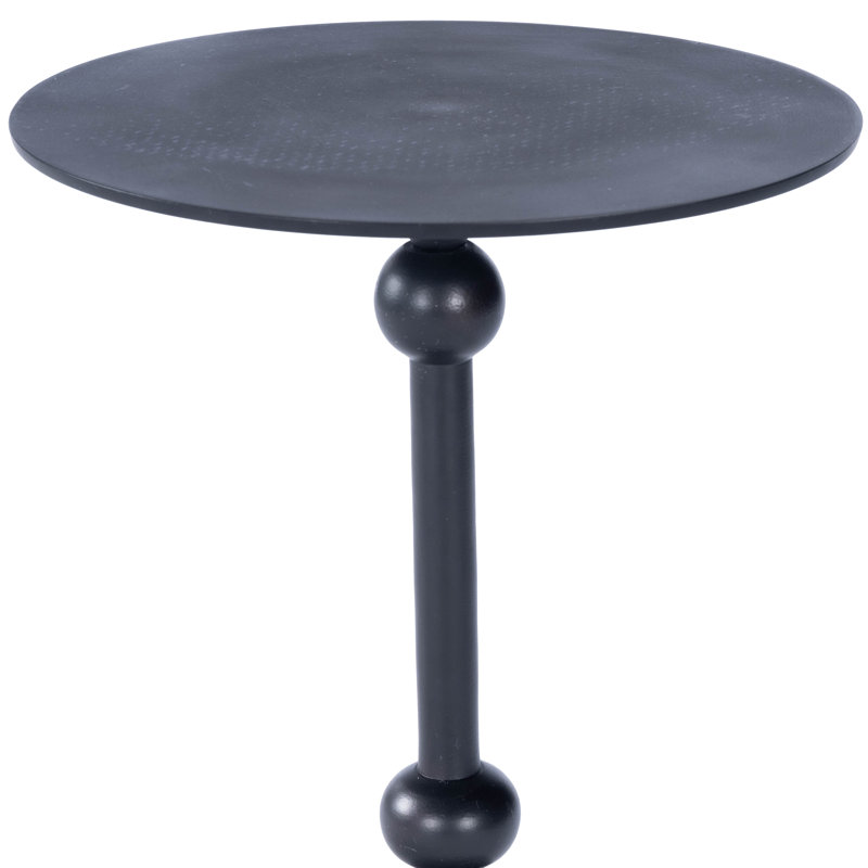 Zora Distressed Iron Pedestal Side Table, Matte Black