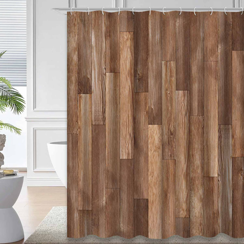 Rideau de douche en bois brun avec 12 crochets, L 72 po x l 72 po