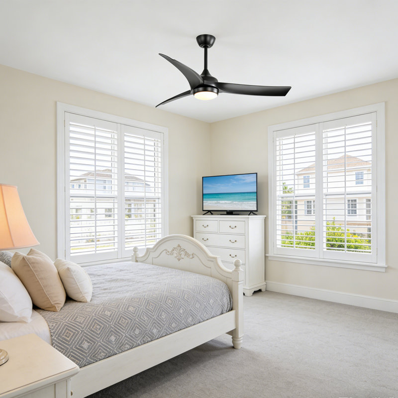 52" 3 - Blade Dc Modern Motor Ceiling Fan With Led Light,Remote Control, Black, Black