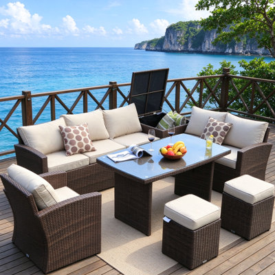 Angelica Wicker 8 - Person Patio Conversation Set with Cushions